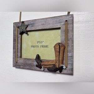 Vintage 1990s Western Picture Frame – Saddle, Cactus, Badge & Boots – 3 Photos